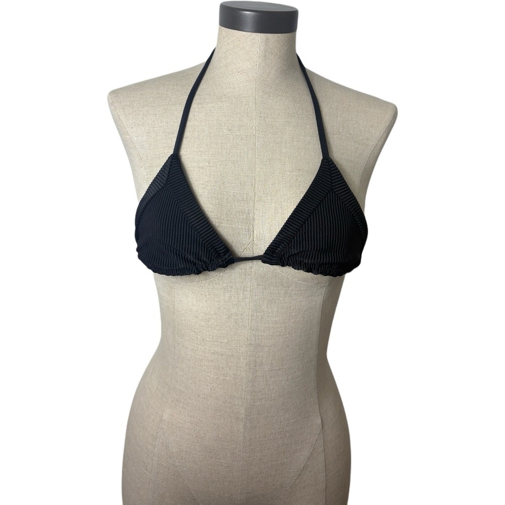 Frankie's Black String Bikini Top Ribbed Size Extra Small Triangle Swimwear
